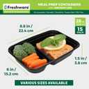 Freshware Meal Prep Containers [15 Pack] 2 Compartment with Lids, Food Storage Containers, Bento Box, BPA Free, Stackable, Microwave/Dishwasher/Freezer Safe (28 oz), Black