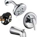 KINSE Tub shower faucet set, 5-Inchs bathtub faucet set,Single-Handle Shower Faucet set,5+1 Functions shower system,chrome shower set With tub spout (Shower Valve Included) chrome