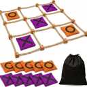 Gamie Giant Tic Tac Toe Game Outdoor - 3 x 3 Feet - Includes Rope Grid, 10 Bean Bag Play Pieces, and 1 Drawstring Carry Bag - Large Yard Games - Outdoor Game for Patio, Picnic, Camping