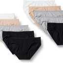Amazon Essentials Women's Cotton Bikini Brief Underwear, Pack of 10, Black/ Grey Heather/ Light Pink/ White, X-Small
