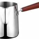 Milk Butter Warmer Pot, 18oz/550ml Turkish Coffee Pot with Wooden Handle, Stovetop Chocolate Melting Pan, Cezve Ibrik Briki Greek Arabic Coffee Maker for Maple Syrup, 18/8 Stainless Steel