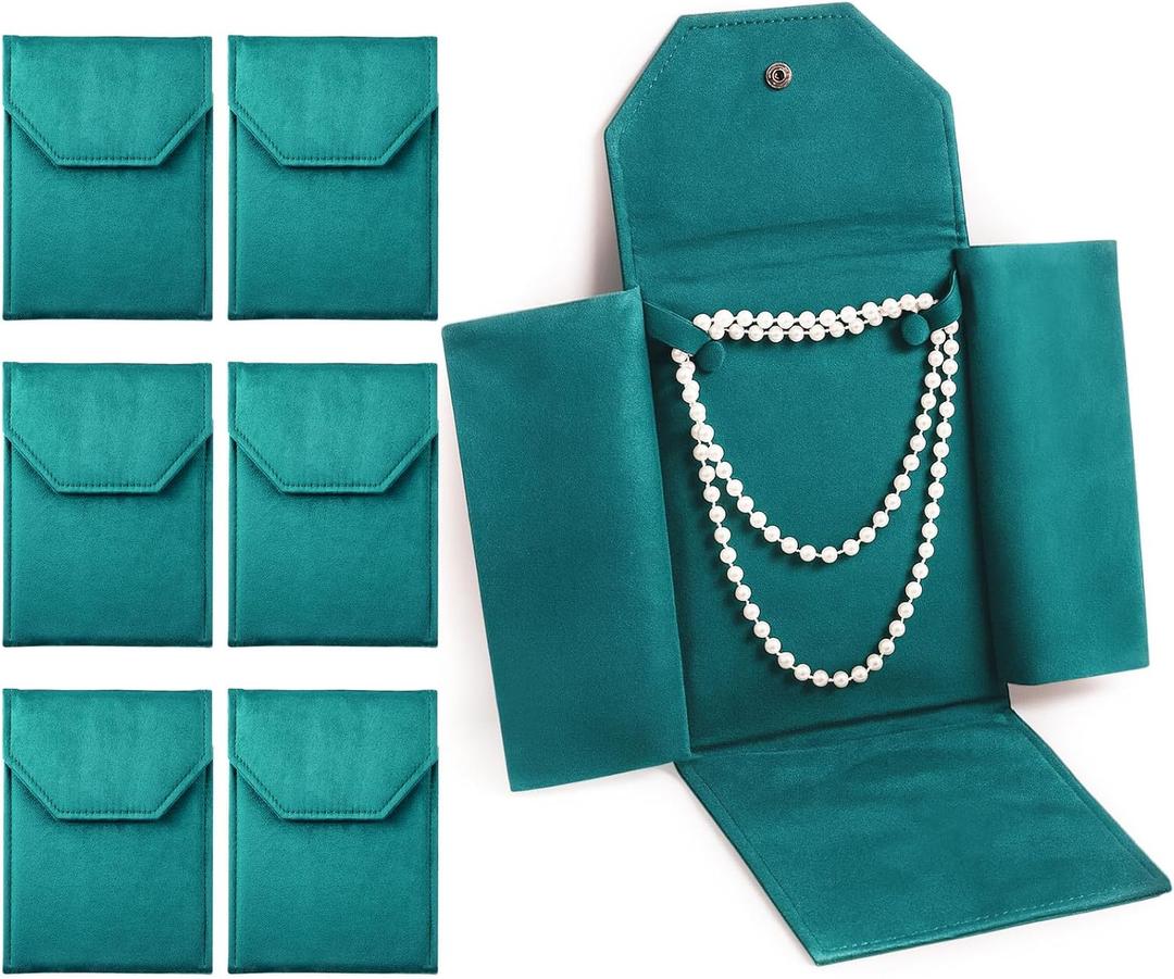 Kenning 6 Pcs Velvet Necklace Jewelry Display Folder Travel Necklace Organizer Women Pearl Jewelry Pouch Gift Bag(Green)