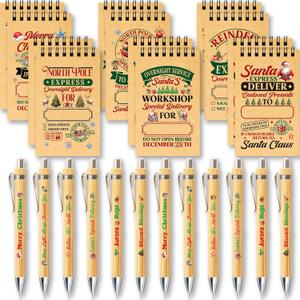 Fancy Land 48 Pcs Christmas Ballpoint Pen and Spiral Notepads Set Mini North Pole Notebooks Holiday Pens for Xmas Party Stocking Fillers Classroom Gifts Prizes