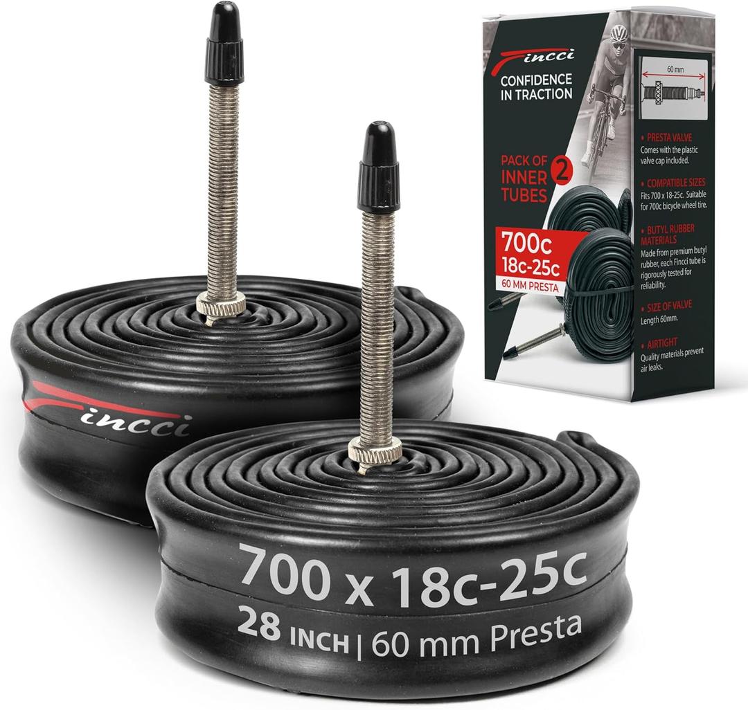 Fincci Pair 700 x 18c 23c 25c 60mm Presta Valve Inner Tubes for Cycle Race Road Touring Bicycle Bike (Pack of 2) 28 inch Bike Tube