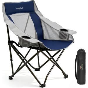 SUNNYFEEL Oversized Camping Chairs for Adults, Heavy Duty Portable Folding Chair with Carry Bag, Side Pockets & Cup Holder, Supports 300 lbs, for Tailgating Hiking Picnic Backyard Blue