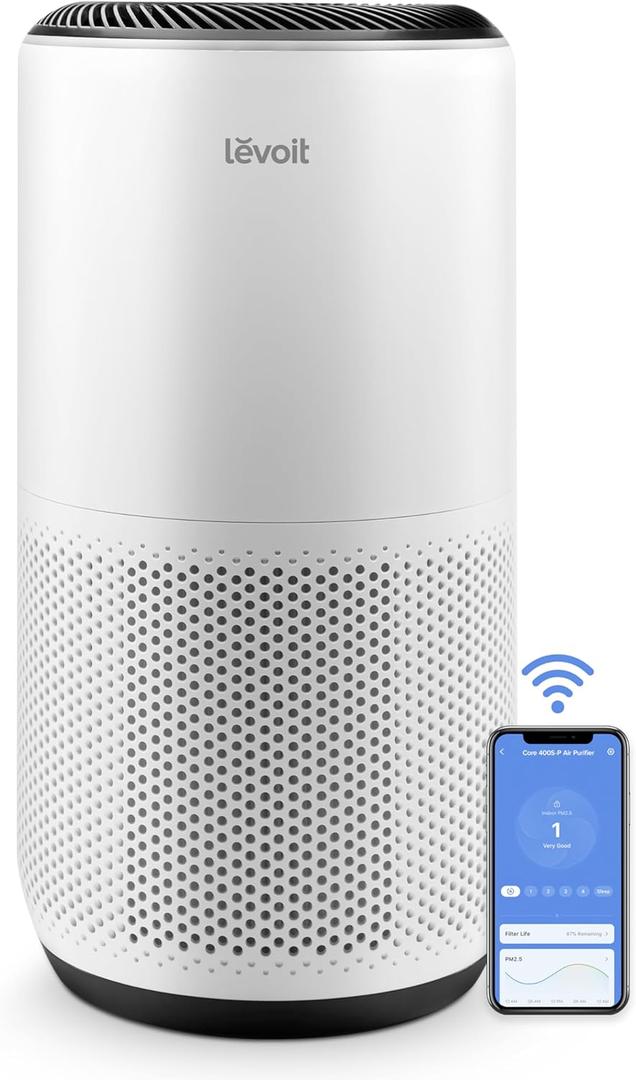 LEVOIT Air Purifiers for Home Large Room Up to 1733 Ft With HEPA Sleep Mode, AHAM VERIFIDE, Auto Mode, Air Quality Monitor, Smart WiFi, 3-in-1 Filter For Pet Allergy, Smoke, Dust, Core 400S-P, White