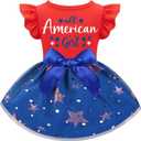 Dog 4th of July Outfit Adorable Ruffle Dog Dress with Elegant Bowknot Tulle Patriotic Puppy Clothes for Dogs Cats Boys Girls Pets, Large 