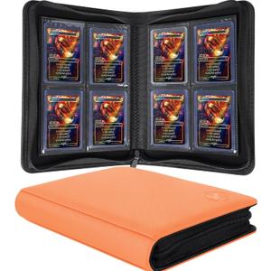 Toploader Binder, Holds 128+ Toploaders, 4 Pocket Top Loader Card Storage Case, Double-Sided Pockets for trading card in 3 x 4'' ToploadersOragne