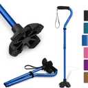 KINGGEAR F1 Walking Stick, Walking Cane for Women & Men, Self Standing Walkers for Seniors with Wrist Strap, Lightweight & Sturdy Offset EVA Handle and Large Quad Base (Dark Blue)