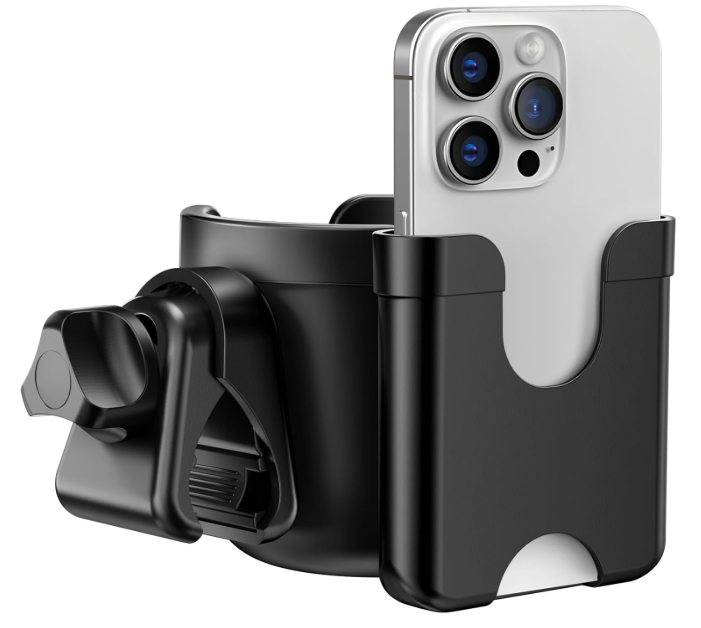 Guiseapue 1 Packs Cup Holder for Walker: Stroller Cup Holder Attachment with Phone Holder, Wheelchair/Stroller Accessories for Uppababy, Nuna, Doona, Bike, Scooter, Baby Travel Essential