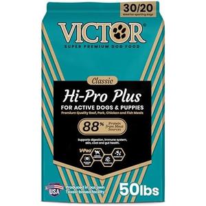 VICTOR Super Premium Dog Food – Hi-Pro Plus Dry Kibble – High Protein Dog Food with 30% Protein – Beef, Chicken, Pork, Fish Meals, Gluten Free - for High Energy and Active Dogs & Puppies, 50lbs Beat By 11.20.25