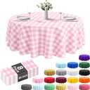 8 Pack Plastic Tablecloth 84" Disposable Table Cloths for 6 to 8 Foot Tables Round Table Cover for Parties (Pink Checkered, Round)