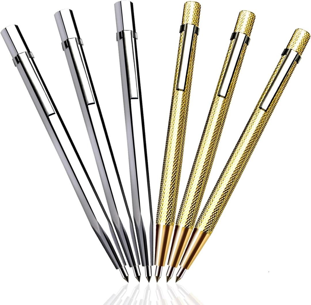 Tungsten Carbide Tip Scribe, Metal Etching Pen Carve Engraver Scriber Tools for Stainless Steel, Ceramics, Glass, Metal Sheet and Gold/Welding(6 Pack)