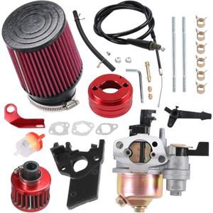 Carburetor Carb Air Filter Adapter Fuel Filter Jet Kit replacement for Predator 212cc 196cc 6.5hp Engine Coleman CT200U BT200X CT200U-EX GX160 Mini Bike Go Kart Racing Red