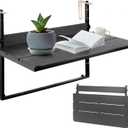 Balcony Railing Hanging Table Outdoor Folding Balcony Bar Table for Railings Patio Side Table with Adjustable Height for Deck, Patio,31.5"(L) x 15.0"(W), Black