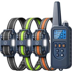 Shock Collar with Remote, Dog Training Collar, 4 Training Modes with Beep, Vibration, Safe Shock, Led Light, 2600 ft Wireless Range, Rechargeable for 3 Dogs, Small Medium Large 5-120Lbs