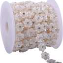 KAOYOO 10 Yards Rhinestone Beaded Chain Trim with Ivory Flower for Wedding Decoration,DIY,Craft, Sewing on Clothing