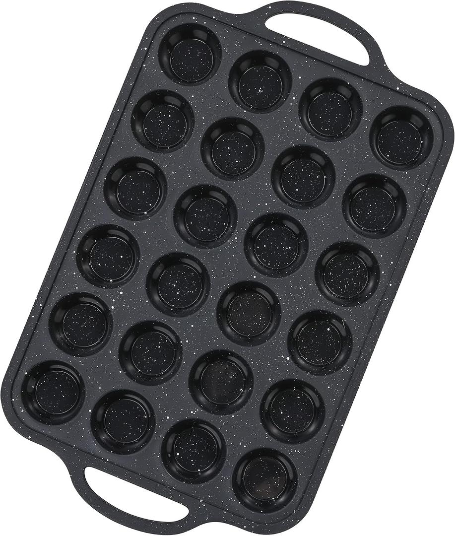 24-Cup Mini Silicone Muffin Pan with Reinforced Steel Frame,Metallic Black | Regular Size Cupcake Pan, BPA Free Silicone Muffin Tray, Reinforced Steel Frame for Stability, Easy Baking & Cleanup, 1Pk