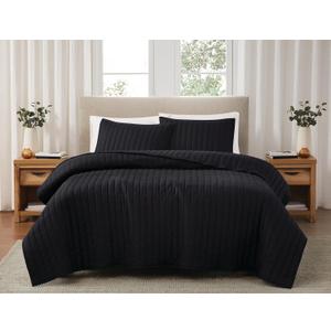 Brooklyn Loom Solid Cotton Percale Black Full/Queen 3 Piece Quilt Set, Solid Color Themed, Oeko-TEX Certified Confidence