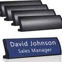 5Pcs Name Plate Holder for Desks, 2.36'' x 8'' Curved Sign Holder Stand for Table Display, Aluminum Nameplate Stand with Plastic Film - Black