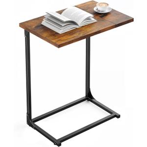 Pipishell C-Shaped Side Table, C-Table for Sofa, End Table with Metal Frame, Large Surface Couch Table for Living Room, Bedroom, and Home Office, Rustic Design, PIET11V (Vintage Rustic Brown)