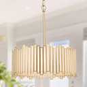 KSANA Gold Drum Chandelier, Modern Drum Pendant Light Fixture with Cream Glass Shade for Dining & Living Room, Bedroom, Foyer and Kitchen