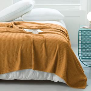 AmyHomie Cooling Waffle Blanket King Size, 100% Rayon Derived from Bamboo, Cool Summer Blanket for Hot Sleepers Soft Comfy Lightweight Blankets for All Seasons (Orange Yellow, 10890in)