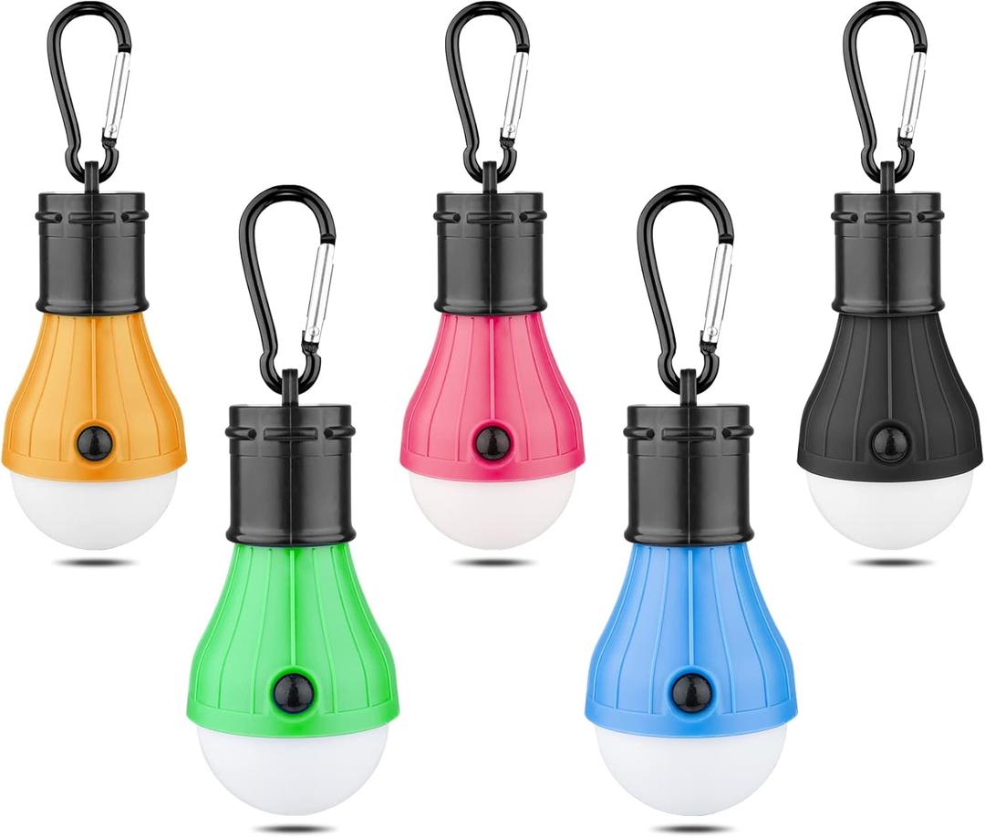 LED Camping Tent Lantern, Portable Outdoor Waterproof Emergency Light Bulb, Battery Powered with Clip Hook, Super Bright, for Hiking, PartyCamping, Fishing, Power Failure (5 Packs, Multi-Color)