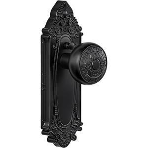 Matte Black Door Knob Privacy Bedroom Bathroom with Lock, Vintage Interior Door Handle with Plate for Hallway, Closet, Farmhouse Style(1 Pack)