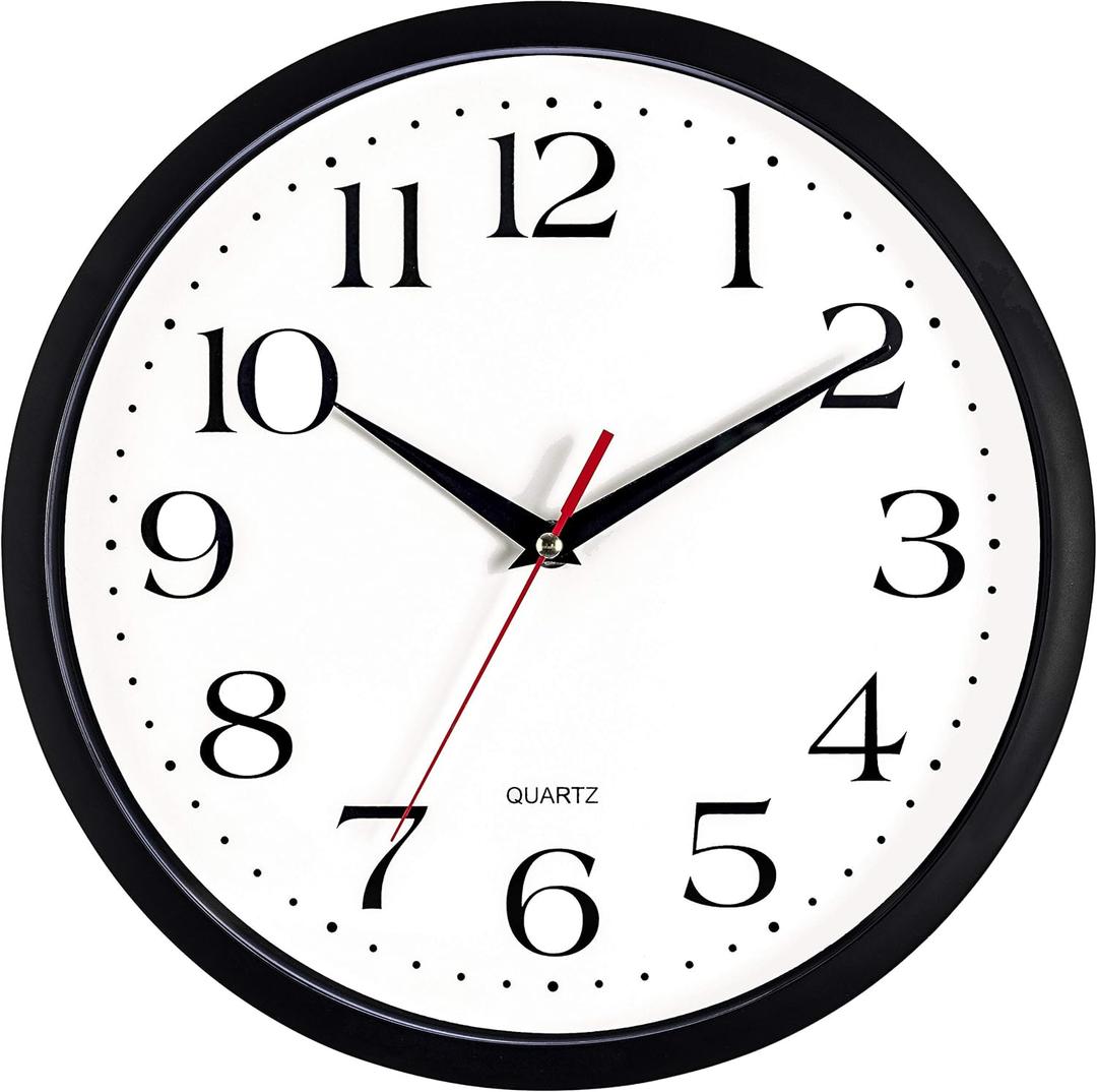 Bernhard Products Black Wall Clock Silent Non Ticking, 12 Inch Quality Quartz Battery Operated Round Easy to Read Home/Office/Kitchen/Classroom/School Clock Sweep Movement, Blac