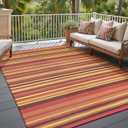 Outdoor Plastic Straw Rug Waterproof Patio 6x9 Red Orange Stripe Mat for Porch Camping RV Balcony Deck Courtyard Reversible Lightweight Durable Portable Carpet