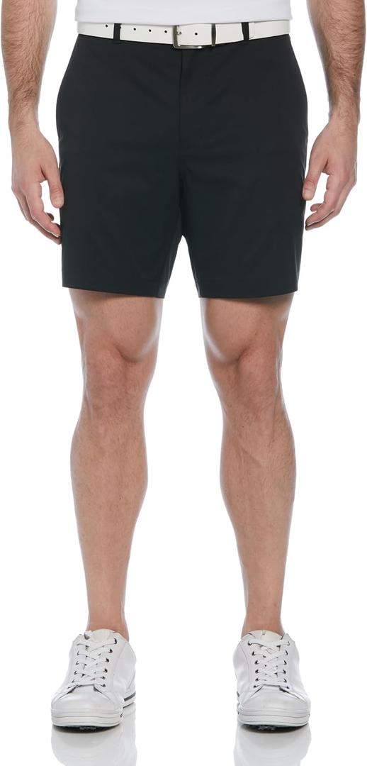 PGA Tour Men's 7 Flat Front Performance Stretch Golf Shorts with Active Waistband (Black)