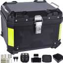 Motorcycle Top Case 45L Trunk Tail Box Bag Aluminum alloy handle with Leather Lining Anti-Theft with Lock & Back Cushion Waterproof Dustproof Easy Installation with Universal Bracket Black