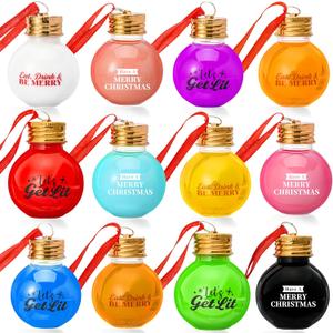 Joiedomi 18 Pcs Mini Christmas Boozeball Ornaments Set, 1.7 oz Clear Plastic Fillable Ball, Ball Ornaments for Christmas Tree Hanging Decorations Indoor, Xmas Party Favors Supplies Presents