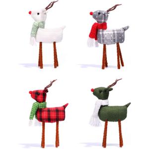 Set of 4 Reindeer Christmas Decoration, Standing Christmas Elk Decor, Handmade Plush Swedish Santa Elk Figurines Christmas for Home Indoor