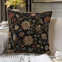 Black Boho Vintage Flowers Velvet Pillow Covers 20x20 Inch Retro Art Brown Floral Throw Pillows for Couch Cushion Covers Pillowcase Farmhouse Bohemian Pillow Cases for Sofa Bed Bedroom