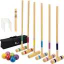 Pointyard Six Player Croquet Set with Premium Wooden Mallets 28 in, Colored Ball, Wickets, Stakes, Perfect Outdoor Game, Yard Game, Party BBQ Game for Adults & Families (Includes Sturdy Carrying Bag)