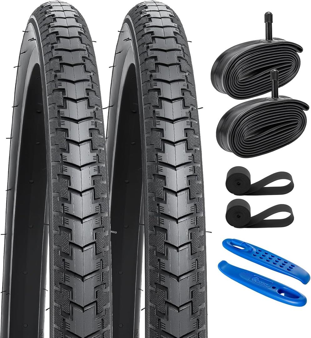 YUNSCM 2-PCS 26x1 3/8 (37-590) Road Bike Tires Compatible with 26 x 1 3/8 26x1 3-8 Bike Bicycle Tires (Y-1320) (Black 2 Tires and 2 Tubes)