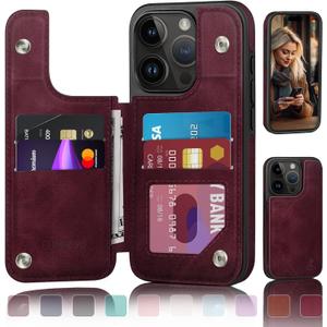 DJDUCK Designed for iPhone 16 Pro Max Case Wallet with Card Holder, [Magnetic Clasp Cover] [RFID Blocking Leather Protection] Shockproof Women Men Cases 6.9 Inch for Apple 16 Pro Max Wine Red