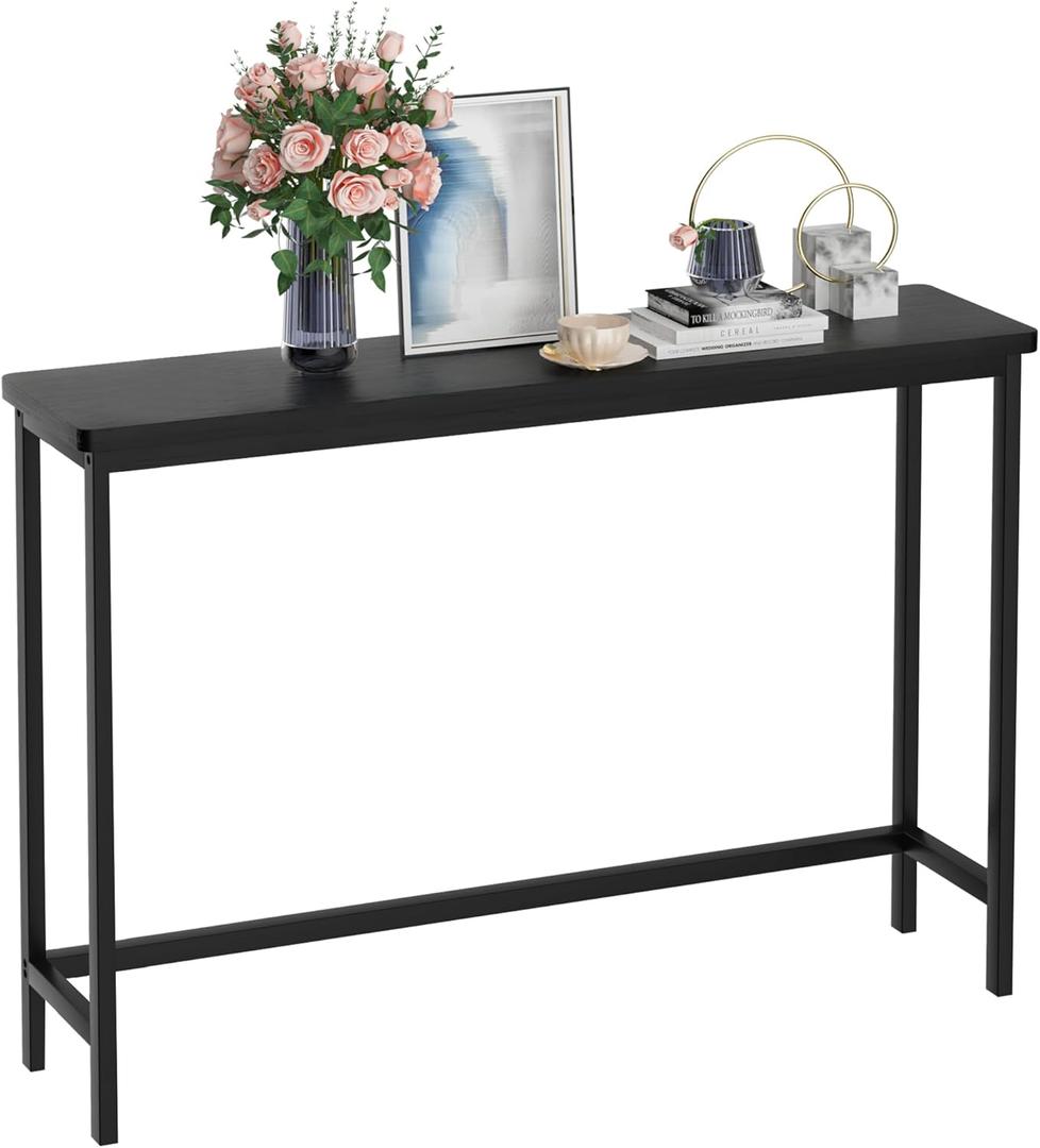VASMIA Console Table, Entryway Table, Narrow Sofa Table, 39" Bamboo Hallway Table for Entryway, Living Room, Bedroom, Foyer, Black, 9.44"d X 39.37"w X 29.52"h