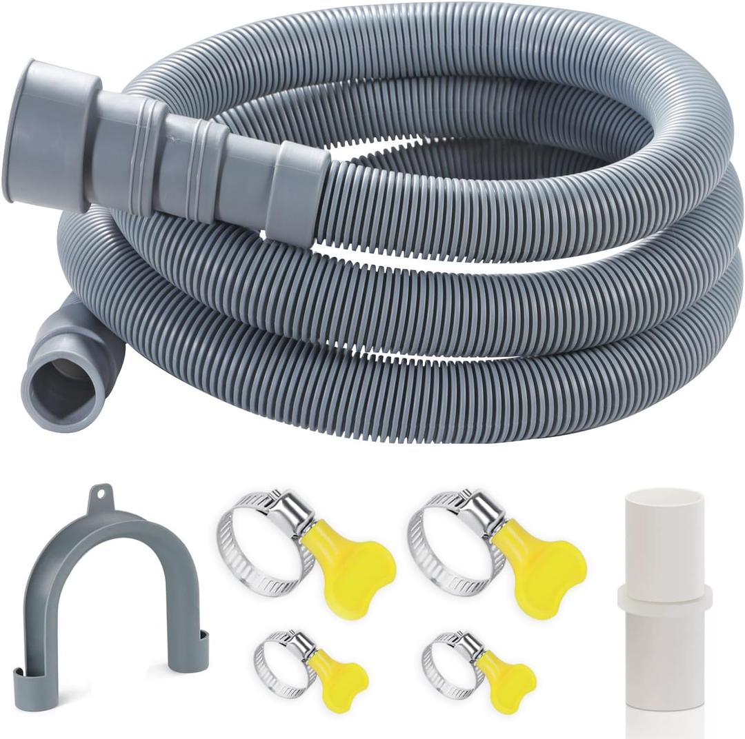 20-Ft Washing Machine Drain Hose Universal, Flexible Dishwasher & Washer Drain Hose Extension with 4 Clamps & 1 U-Bend Holder
