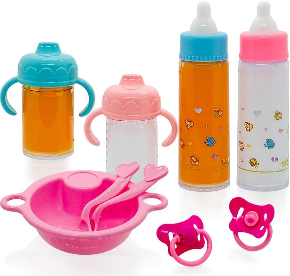 SAIBURAZ Baby Doll Bottle Accessories Toys Baby Doll Magic Bottles Playset Disappearing Bottles with Pacifier for Little Girls (Big Set(for 12-18" Doll))