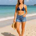 Liloak Womens Pack of Washed Denim Jean Shorts Mid Rise Casual Ripped Frayed Hem Summer Hot Shorts Pack (Blue, XL)