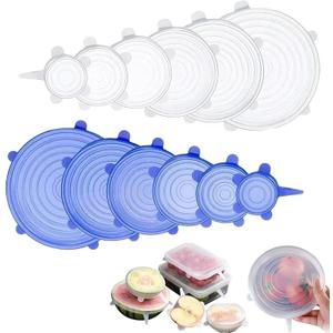 12Pcs Silicone Stretch Lids, Reusable Silicone Lids for Food Storage, 6 Different Sizes Food Grade Silicone Bowl Covers, Heat Resistant Airtight Seal Lids for Bowls Cups Cans Jars Round Containers