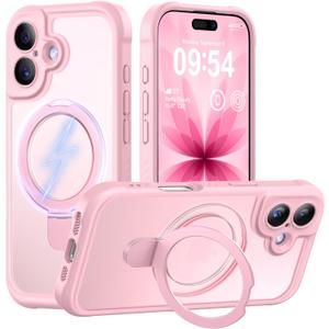 MOCCA Design for iPhone 17 Case, Compatible with Magsafe [Premium Invisible Magnetic Ring Stand] [Military Drop Protection] Full Camera Guard Translucent Matte Slim Phone Cover 6.3",Pink