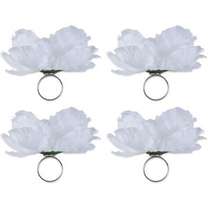 DII Beautiful Peony Flower Napkin Rings White, 4 Piece