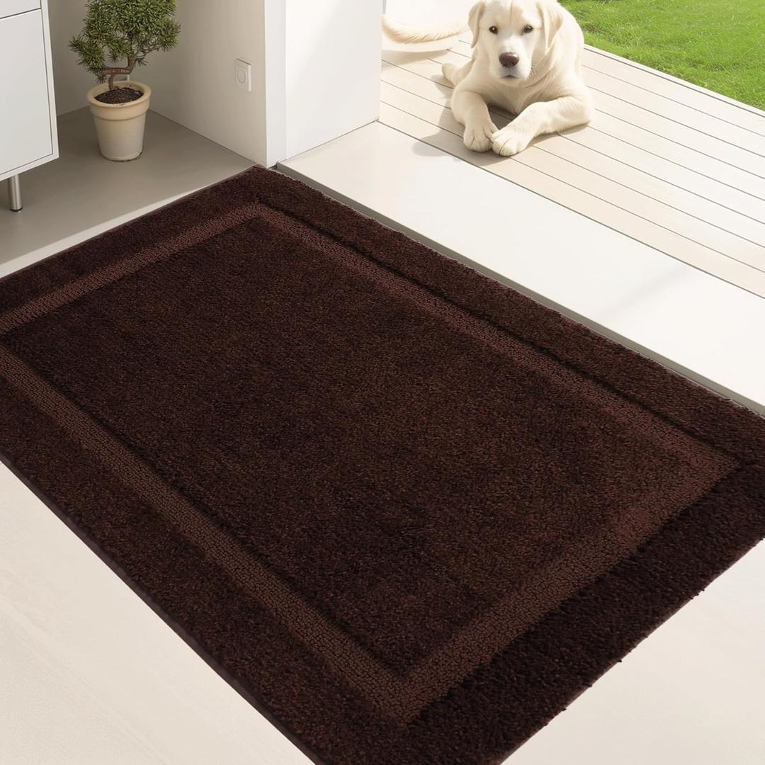 Door Mat Indoor Entrance, Dirt Trapper Entryway Rug with Non-Slip Rubber Backing, Washable Inside Front Entry Rugs, Super Absorbent Doormat for Home, Dog Mat for Muddy Paw, (32" x 48", Brown)