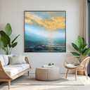 Hand Painted Blue Ocean Oil Painting for Office, Large Abstract Wall Art for Living Room, Framed Seascape Wall Picture for Kitchen Bedroom Home Decor 32x32inch (Artwork-WKF-210)