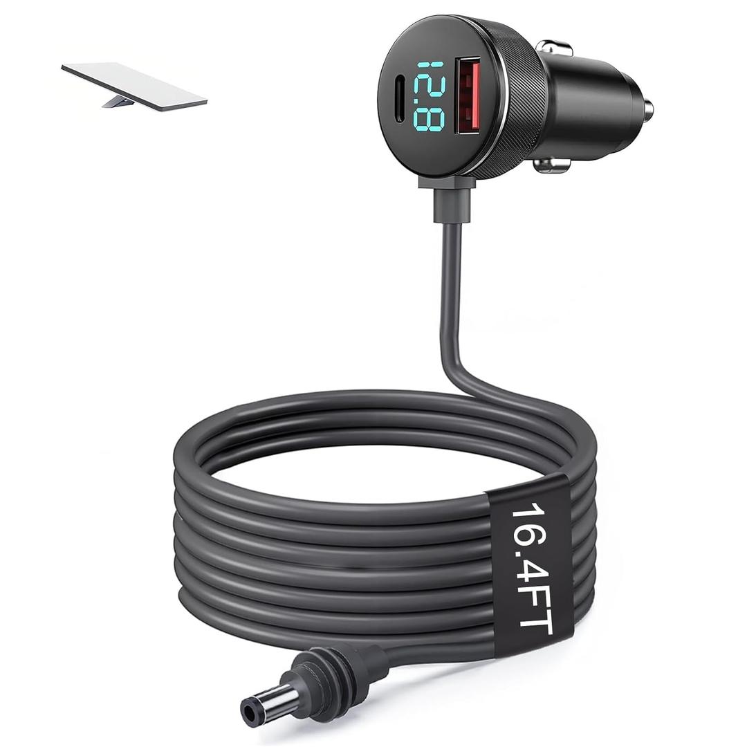 Starlink Mini Car Adapter Cable, 12V-24V USB C Charger 3-in-1 USB-C Port, USB-A Port and DC Male Connector, PD/QC Fast Charging Power Adapter with Digital Display for Trucks, RV (Style A, 16.4 FT)