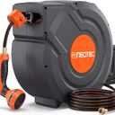 Upgraded Retractable Garden Hose Reel 1/2 inch x 130 ft 9 Pattern Nozzle Wall-Mounted Any Length Lock Automatic Slow Return 180 Swivel UV Resistant Heavy Duty Hose Reels for Outside